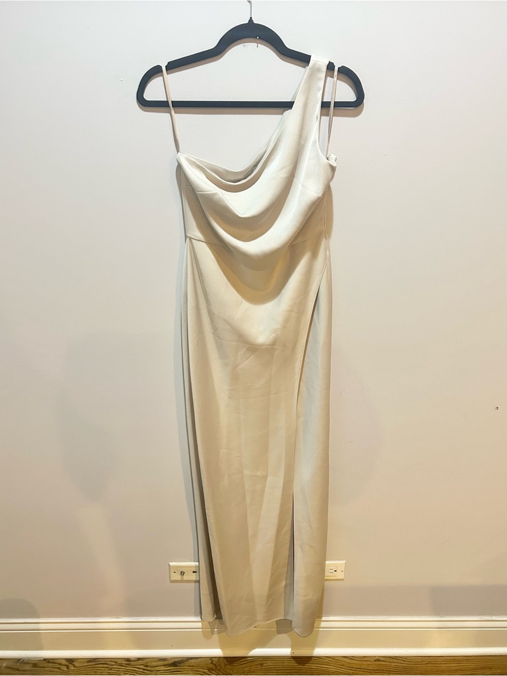 BHLDN Dylan Champagne One-Shoulder Satin Maxi Bridesmaid Dress, Sz 6 - Picture 2 of 8